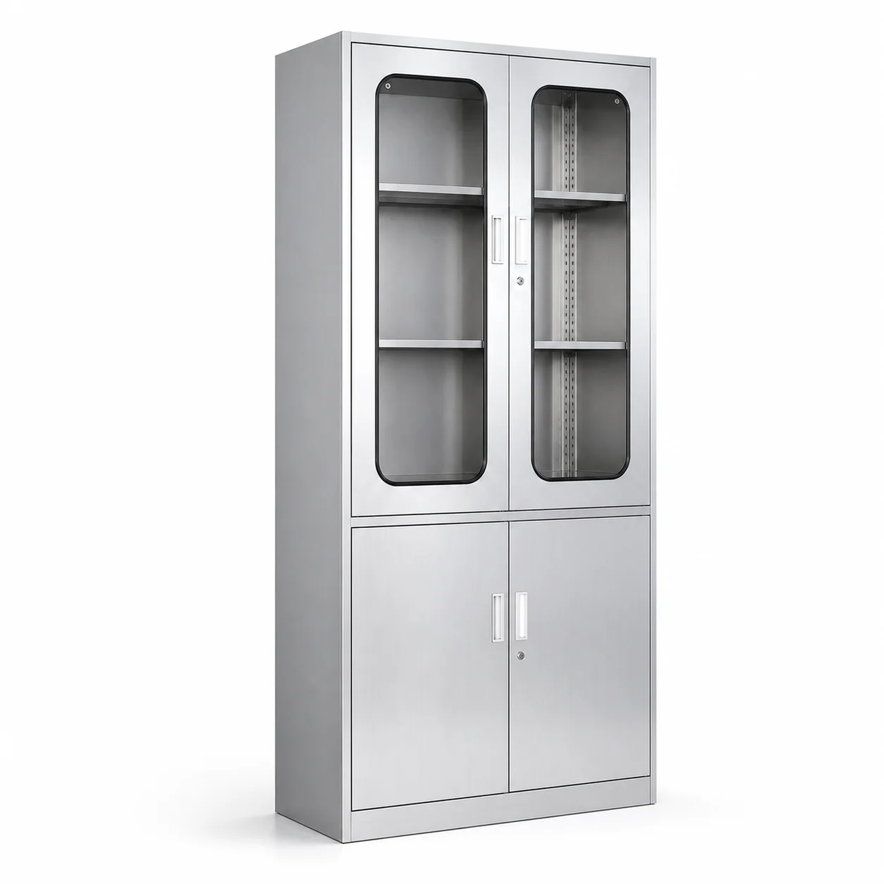 KL-TC063 KL-TC063 Stainless Steel Cabinet | Tempered Glass Doors + Enclosed Lower