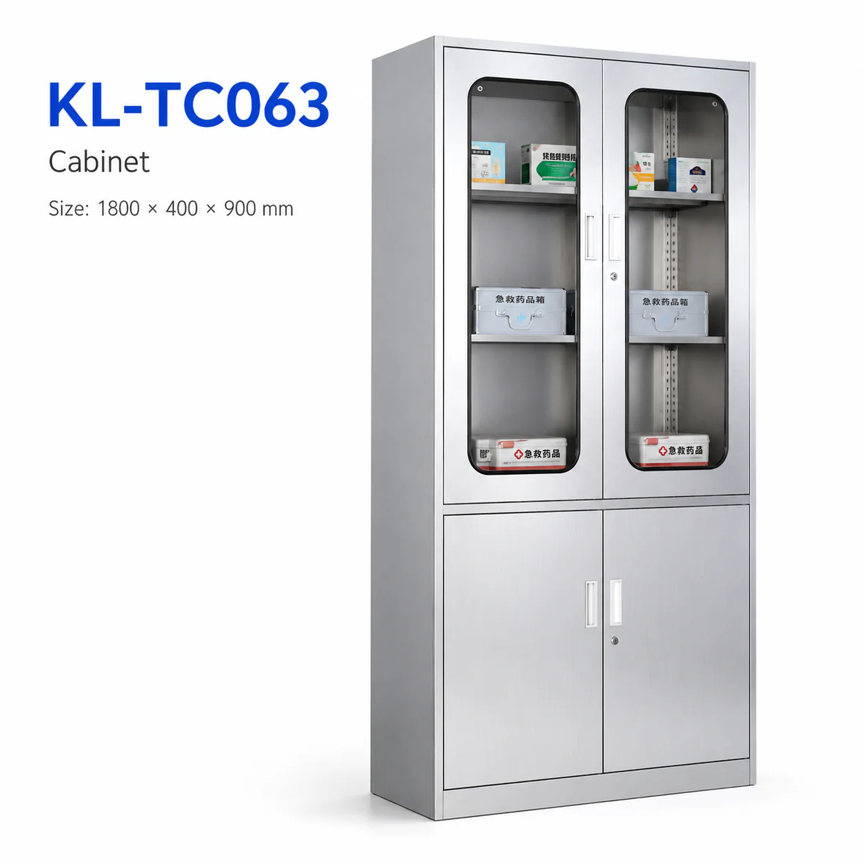 KL-TC063 KL-TC063 Stainless Steel Cabinet | Tempered Glass Doors + Enclosed Lower