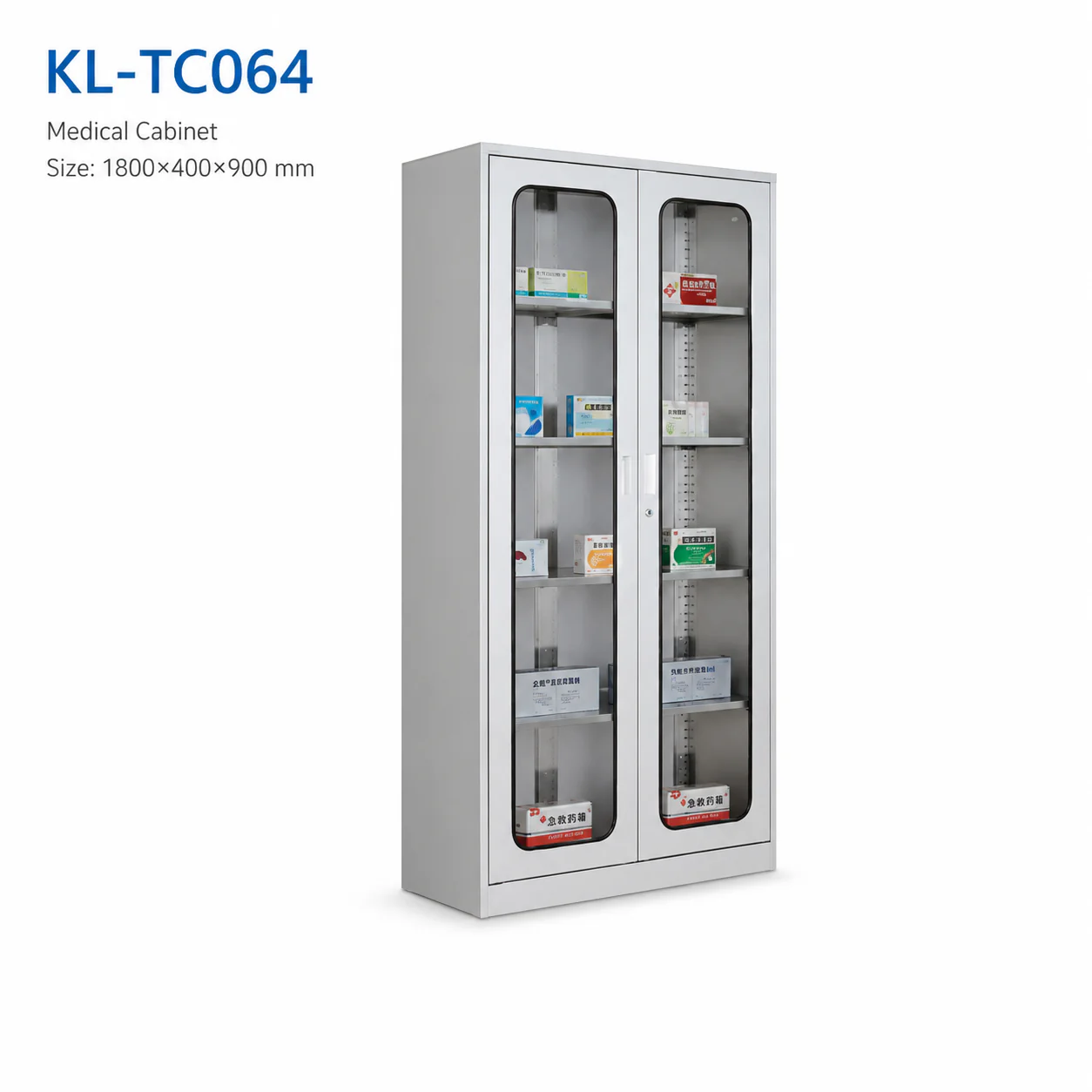 KL-TC064 KL-TC064 Medical Cabinet | Full-Height Glass Doors + Adjustable Shelves