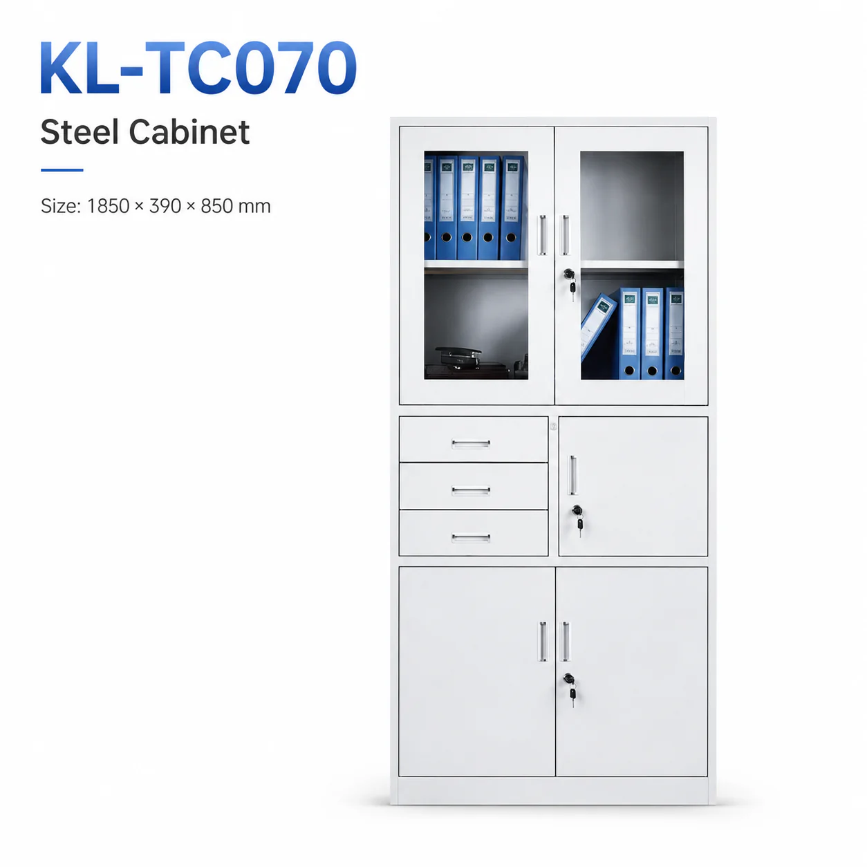 KL-TC070 KL-TC070 Steel Cabinet | Glass Doors + 3 Drawers + Lower Cabinet