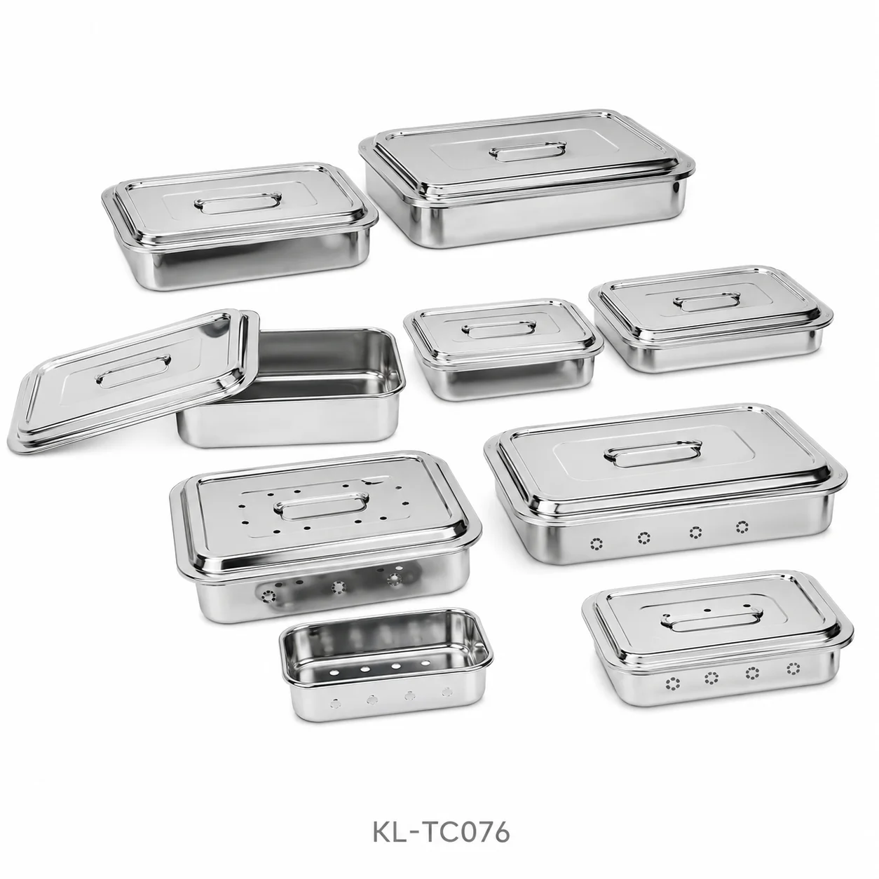 KL-TC076 KL-TC076 Stainless Steel Sterilization Tray | Perforated & Solid Options