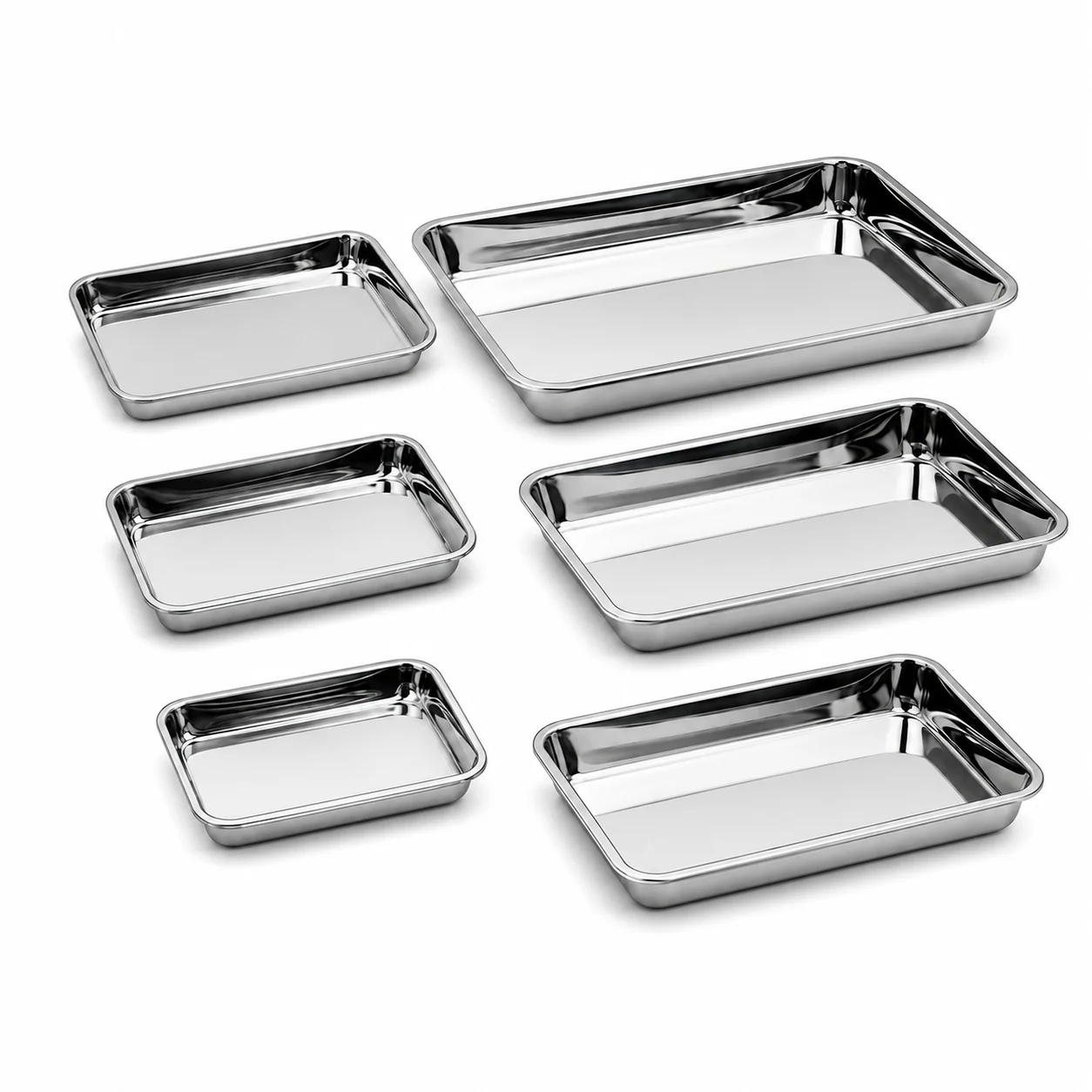 KL-TC077 KL-TC077 Stainless Steel Tray | 5 Sizes 300×200 to 450×300×48 mm