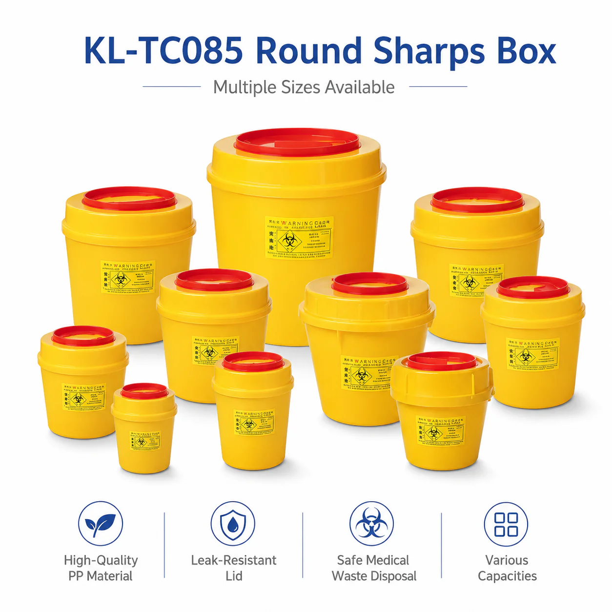 KL-TC085 KL-TC085 Round Sharps Box | PP Sharps Disposal Container 0.5 L–18 L