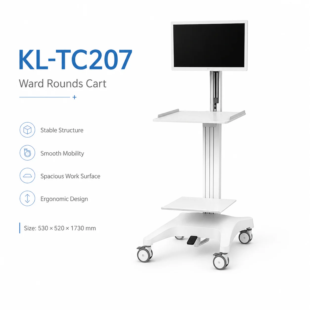 KL-TC207 KL-TC207 Ward Rounds Cart | Mobile Clinical Workstation 530×520×1730 mm