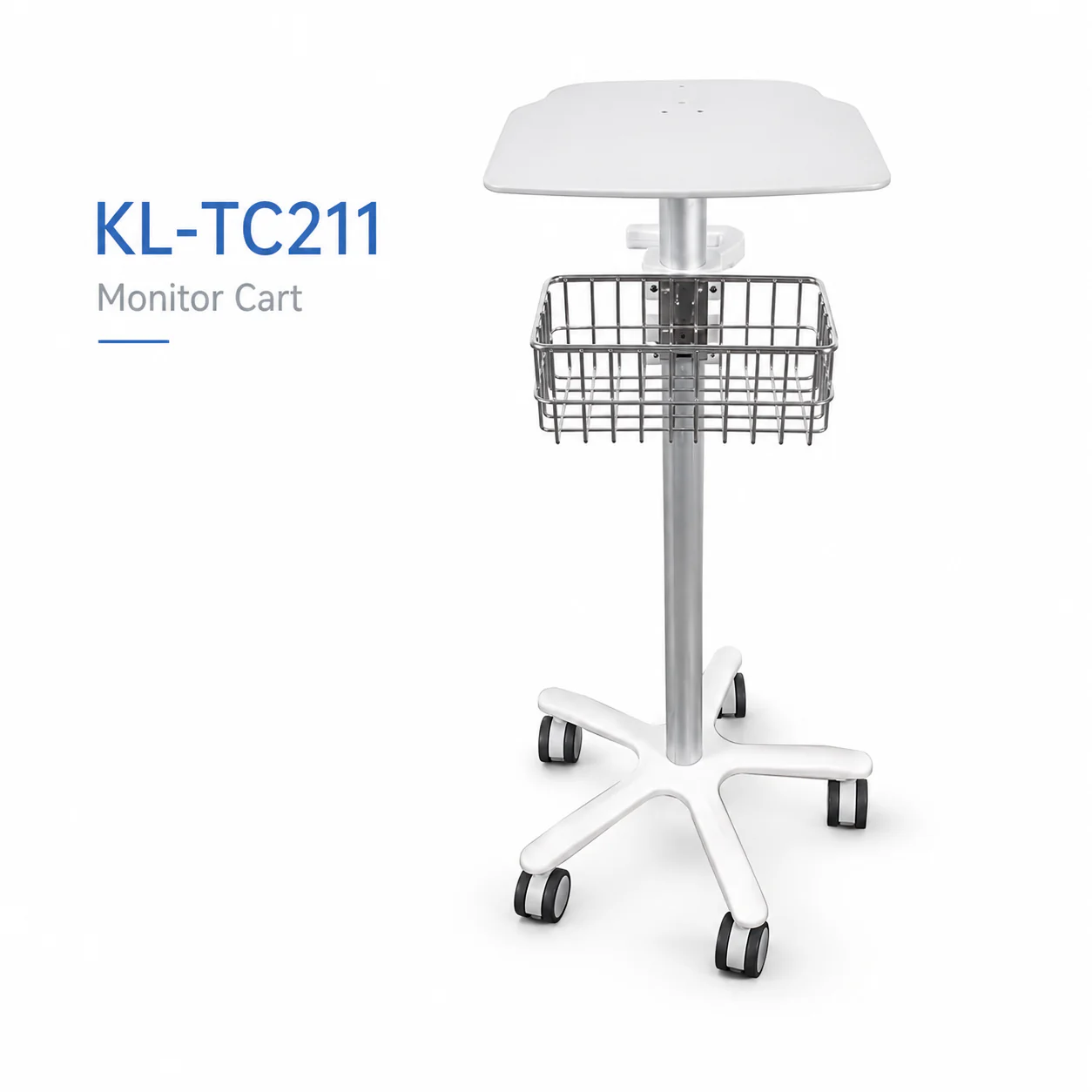 KL-TC211 KL-TC211 Monitor Cart | Height-Adjustable Monitor Stand 1450–1850 mm with Wire Basket