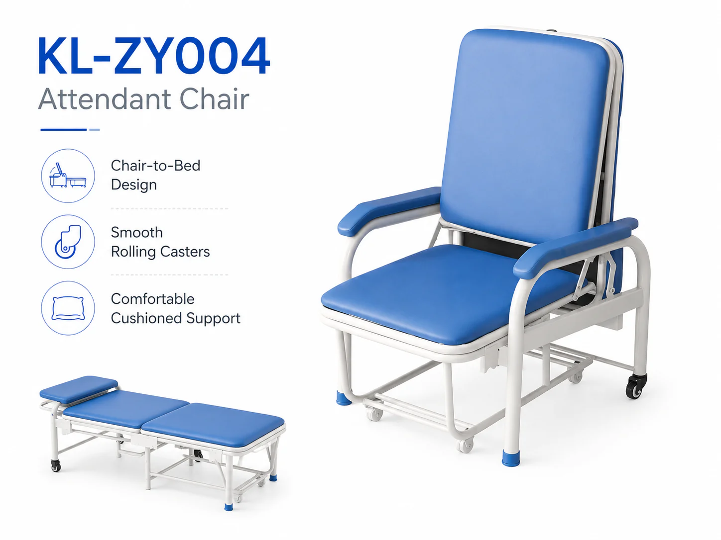 KL-ZY004 KL-ZY004 Attendant Chair | 2-in-1 Hospital Chair Bed for Patient Companions