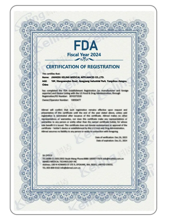 FDA establishment registration, issued to Jiangsu Keling Medical Appliances Co., Ltd. by U.S. Food and Drug Administration, 2024
