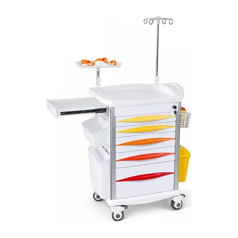 Keling KL-TC002 clinic trolley with color-coded drawers, IV pole and pull-out shelf
