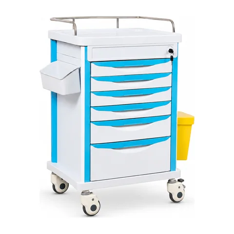 Keling KL-TC010 clinic trolley with multiple drawers, protective top rail and side bin