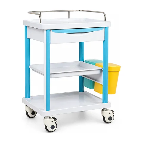 Keling KL-TC011 medicine trolley with 3-tier open shelves, drawer and dual side waste bins