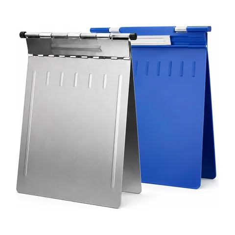 Keling KL-TC015 medical clipboard showing stainless steel and blue plastic options