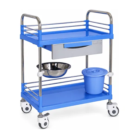 Keling KL-TC017 ABS nursing trolley with stainless basin holder, drawer and lower bucket