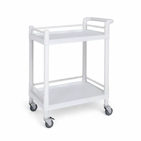 Keling KL-TC018 all-ABS two-tier utility trolley in white with swivel casters