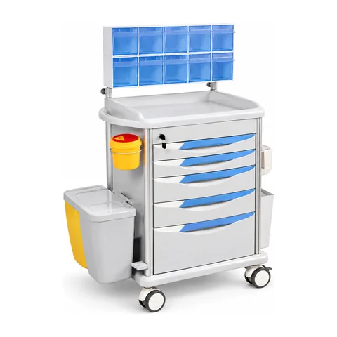 Keling KL-TC021 anesthesia trolley with five drawers and transparent top organizer