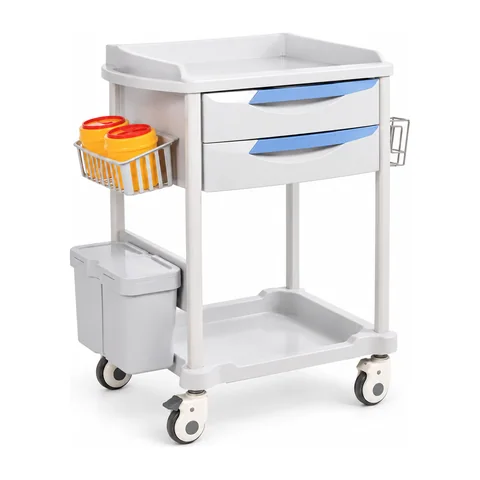 Keling KL-TC022 treatment trolley with two drawers, top tray and side waste bins