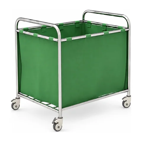 Keling KL-TC032 stainless steel laundry trolley with large green fabric bag