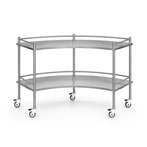 Keling KL-TC038 curved stainless steel two-tier instrument trolley with guard rails