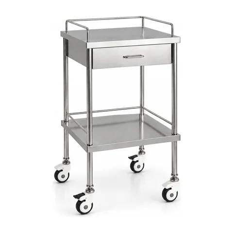 Keling KL-TC041 compact stainless steel treatment trolley with single drawer and lower shelf