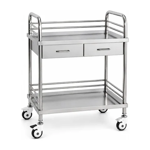 Keling KL-TC042 stainless steel treatment trolley with two drawers and top guard rails