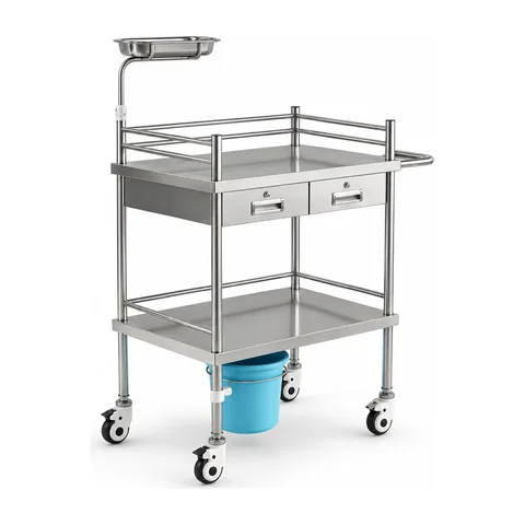 Keling KL-TC043 stainless steel dressing trolley with instrument tray and waste bucket