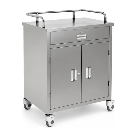 Keling KL-TC044 stainless steel anesthesia trolley with top drawer and double-door cabinet