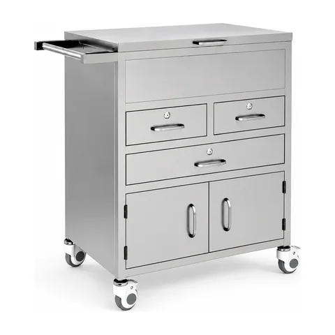 Keling KL-TC046 emergency trolley with multiple drawers, bottom cabinet and side push handle