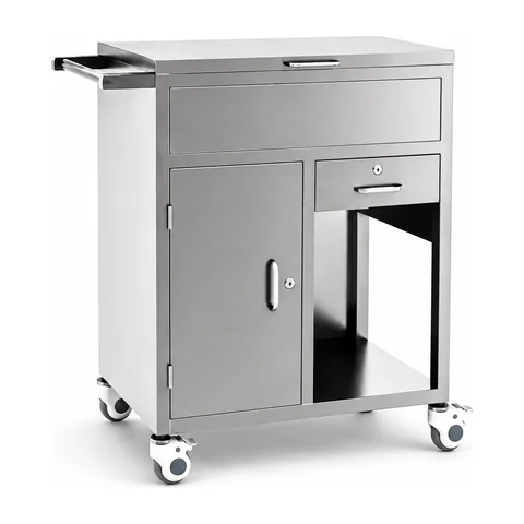 Keling KL-TC047 stainless steel emergency trolley with wide drawer, small drawer and cabinet