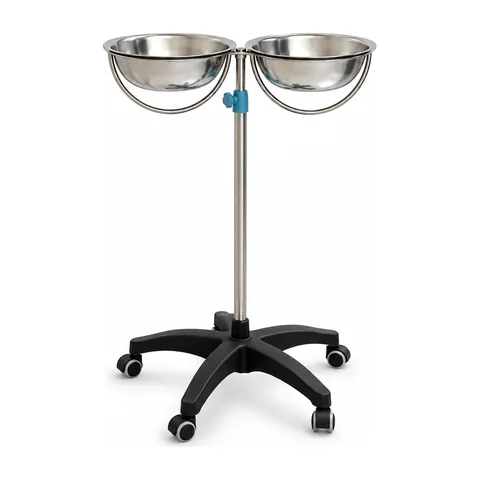 Keling KL-TC049 mobile double-basin stainless steel wash basin stand on five-castor base