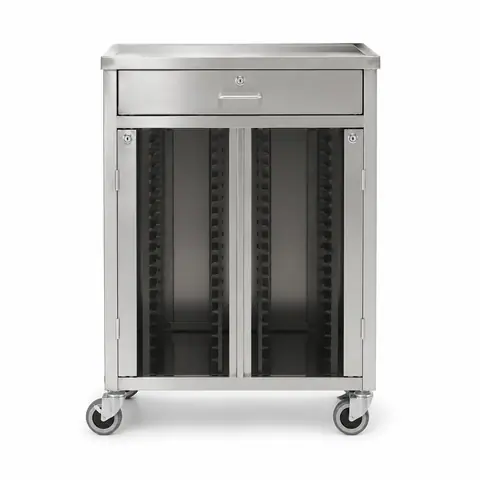 Keling KL-TC050 stainless steel case history trolley with dual-column file slots and top drawer