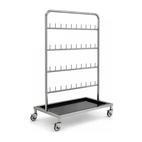 Keling KL-TC052 stainless steel mobile swab stand with four peg rows and tray base