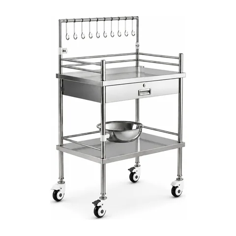 Keling KL-TC054 stainless steel infusion trolley with IV hook bar, drawer and bowl holder