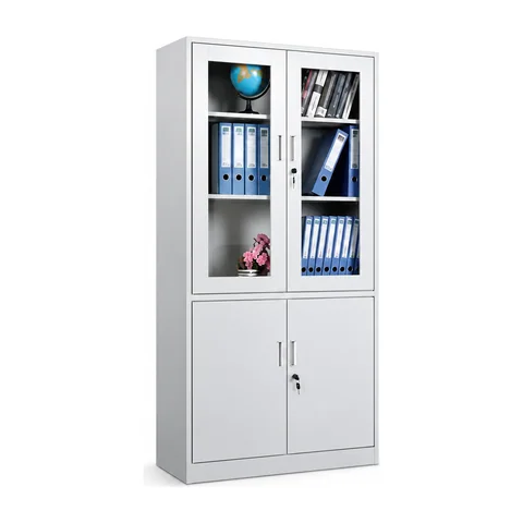 Keling KL-TC062 metal cabinet with upper glass doors and lower lockable compartment