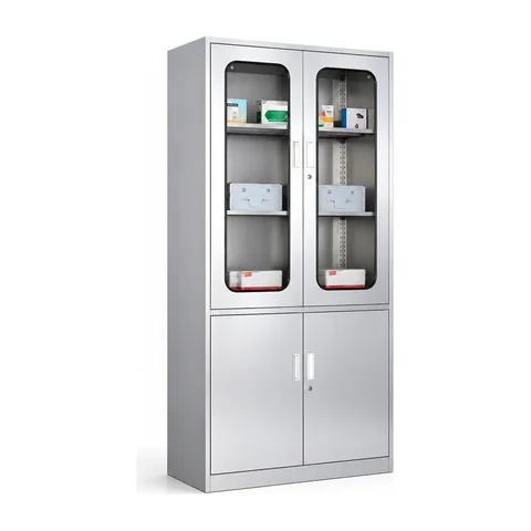 Keling KL-TC063 stainless steel cabinet with tempered glass upper doors and enclosed lower section