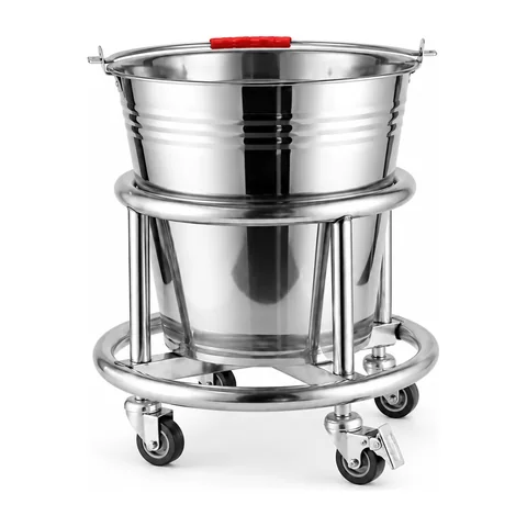 Keling KL-TC073 stainless steel kick bucket with rolling casters and circular base frame