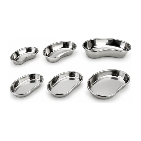 Keling KL-TC080 stainless steel kidney dishes in shallow and deep variants, three sizes each