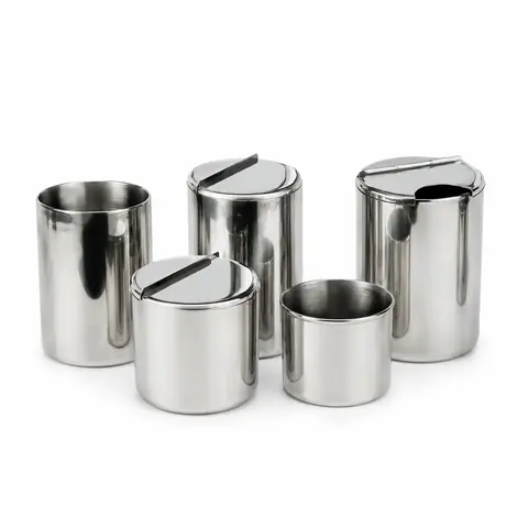Keling KL-TC081 stainless steel sterilized bottles and medicine cups arranged by size