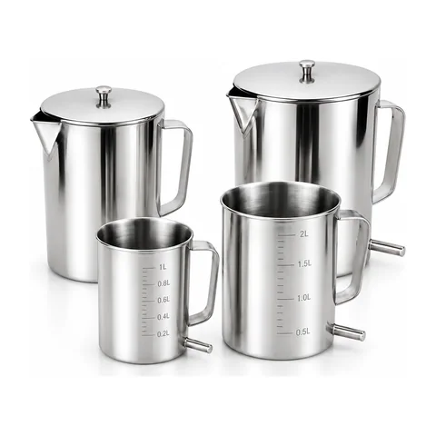 Keling KL-TC082 1 L and 2 L stainless steel measuring cups and enema buckets with handles
