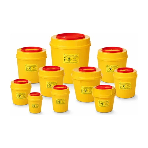 Keling KL-TC085 round sharps disposal boxes in multiple sizes arranged in rows