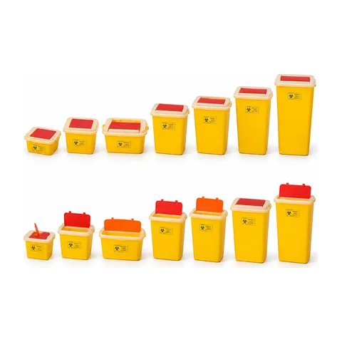 Keling KL-TC086 square sharps containers in push-lid and clamshell configurations, 3 L to 25 L
