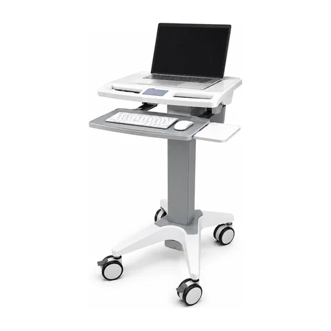 Keling KL-TC201 mobile laptop cart with retractable keyboard tray and side shelf in clinical setting