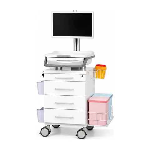 Keling KL-TC206 information nursing cart with monitor, drawers and side baskets in hospital ward