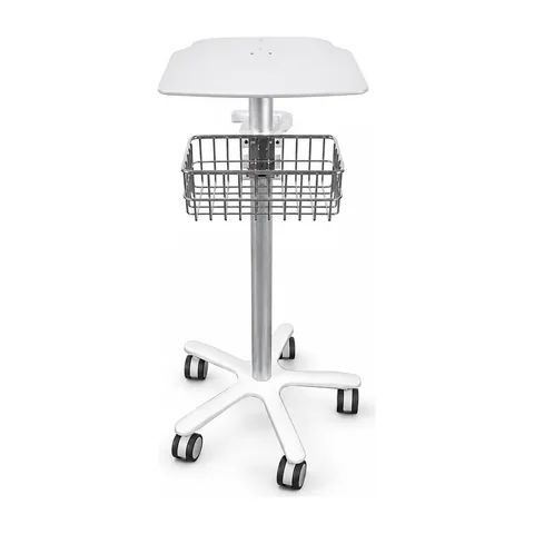 Keling KL-TC211 height-adjustable monitor cart with five-leg base and wire basket