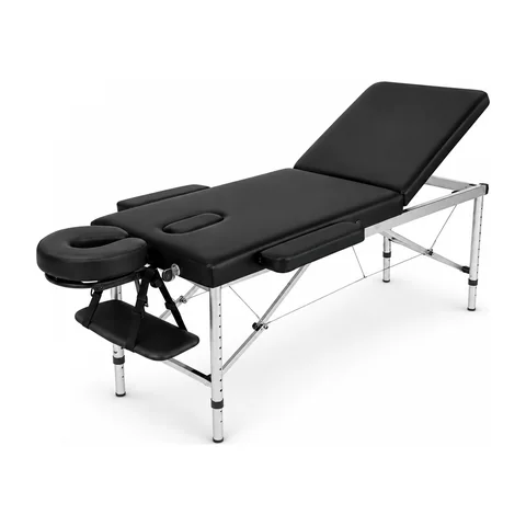 Keling KL-BC126 portable aluminium massage table with black padded surface and adjustable height legs