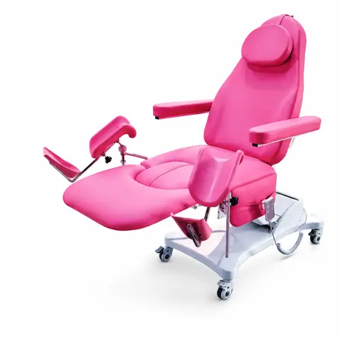 Keling KL-FA-V electric gynecological examination table in pink with high-back chair profile and leg supports