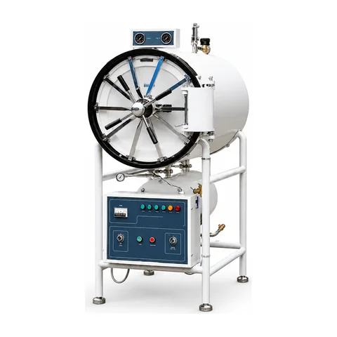 Keling KL-ST004 large horizontal autoclave front view showing hand-wheel door and control panel