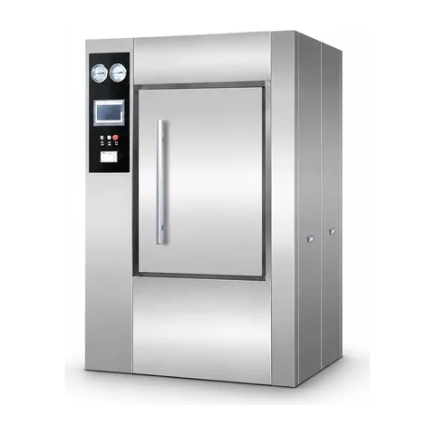 Keling KL-ST005 large horizontal autoclave front view showing stainless steel cabinet and control panel