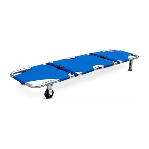 Keling KL-MS003 foldable stretcher blue surface with aluminum frame and wheel