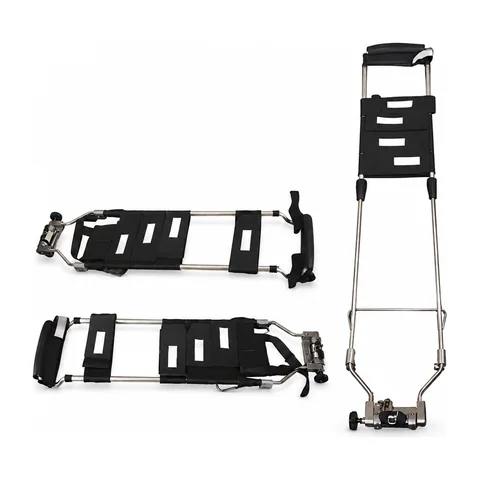Keling KL-MS011 foldable stretcher showing folded adult size and upright carrying configuration