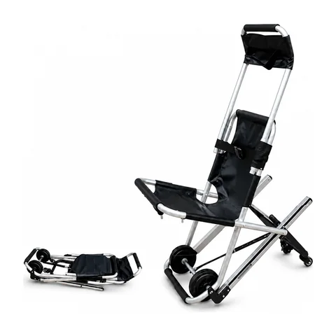 Keling KL-MS012 stair stretcher in upright chair configuration and folded position showing wheels