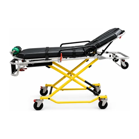 Keling KL-MS021 heavy-duty ambulance stretcher with black cushion and yellow frame
